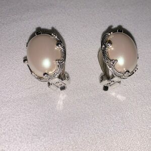 Silver Tone and white Costume clip on earrings